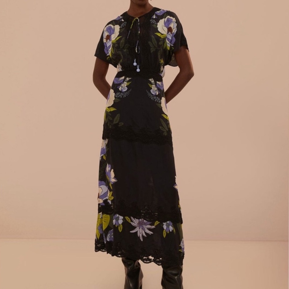 FARM Rio Black Maxi Dress with Floral Design